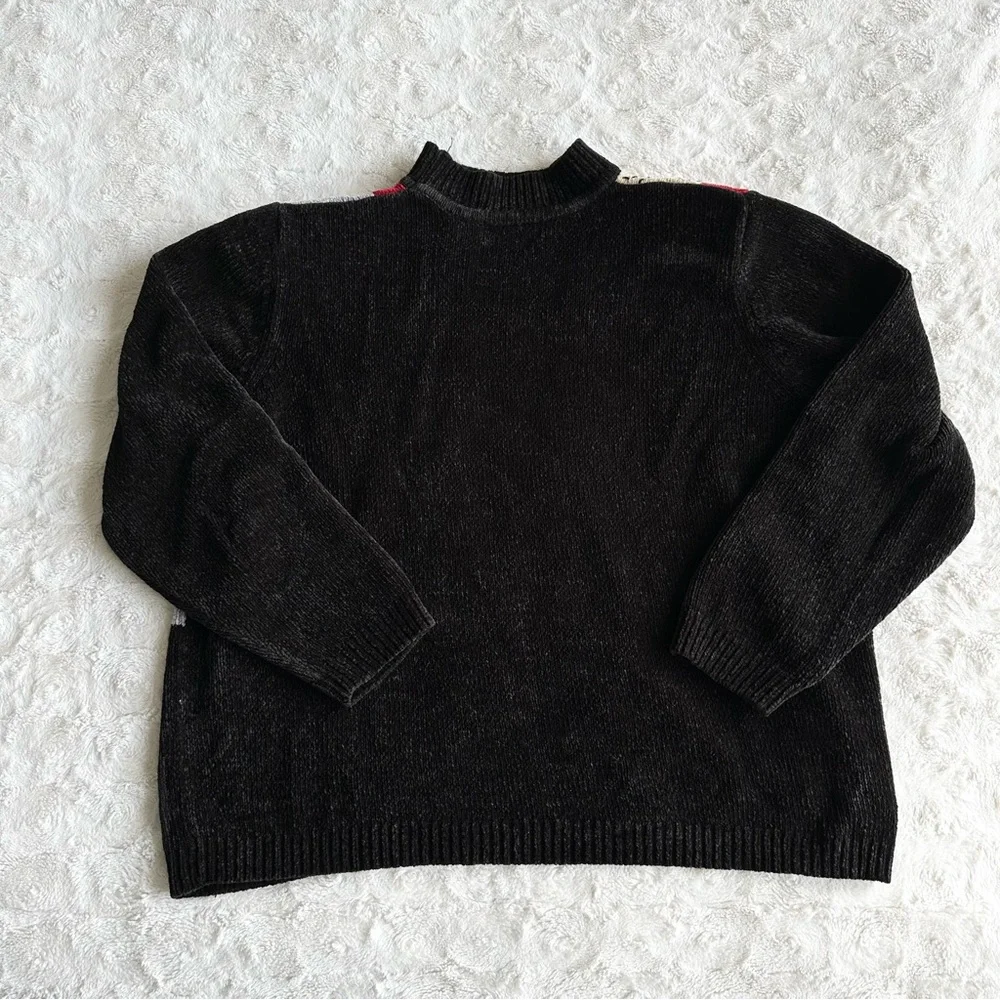 Vintage Alfred Dunner Sweater Womens 2X Red Black Colorblock Floral Retro READ - Picture 2 of 11